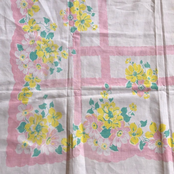 VTG 50’s LINEN COTTON TABLE CLOTH Spring Flowers - Picture 6 of 8